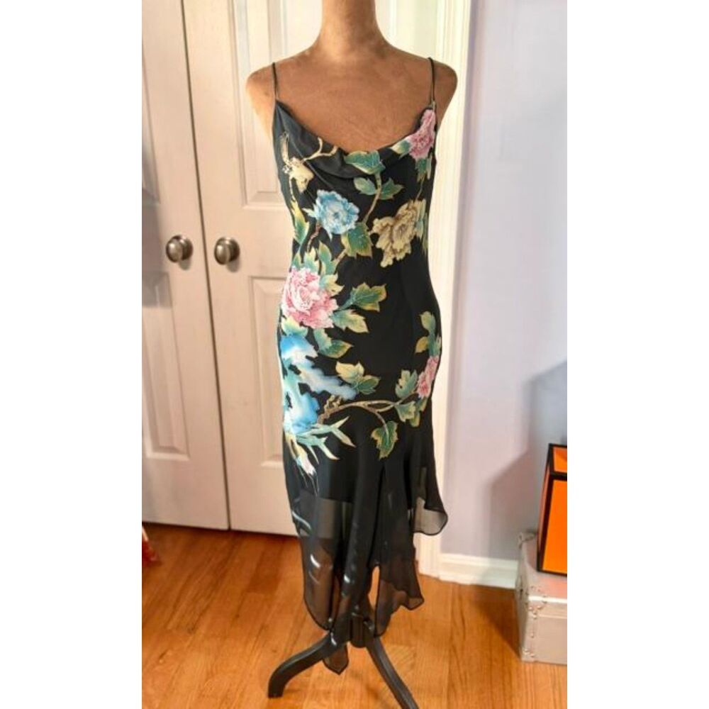 NWT Vintage Sue Wong Size 4 Black Silk Floral Beaded High-Low Dress Y2K
